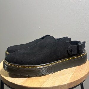 Dr. Martens Black Suede Slip-On Loafers with Yellow Stitching